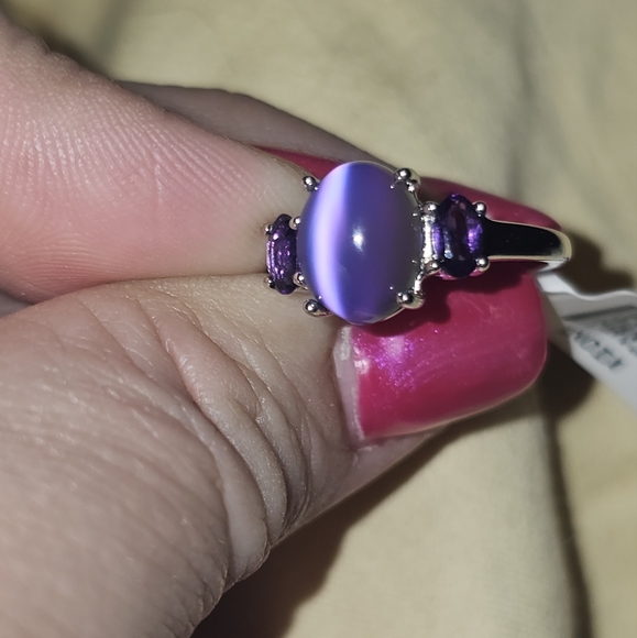 Sz 6, Oval Violet Aurora Moonstone, Amethyst side stones,925 Silver, Rhodium,NWT - Picture 14 of 15